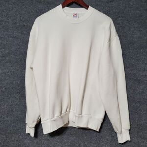 VTG Jerzees Sweatshirt Mens L White Blank Crewneck USA Made Deadstock 80s 90s